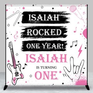 Aperturee Custom Name Rocked One Year 1st Birthday Backdrop - Aperturee