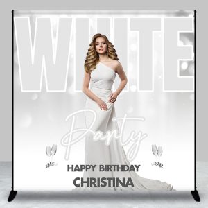 Aperturee Custom Photo Name Bokeh White Birthday Party Backdrop - Aperturee