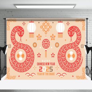 Aperturee Cute Cartoon Zodiac Snake Orange Vibe 2025 Backdrop - Aperturee