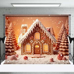Aperturee Cute Snow Gingerbread House Tree Christmas Backdrop - Aperturee