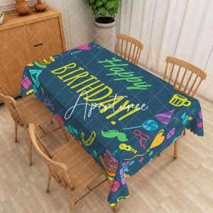 Aperturee Dark Green Happy Birthday Print Rectangular Tablecloth, 52 x 70 inch, 30.82 USD, rectangle tablecloths, ZWH01864-A