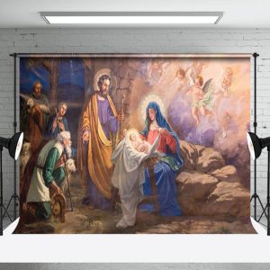 Aperturee Dark Night Angel Nativity Merry Christmas Backdrop - Aperturee