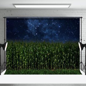 Aperturee Dark Starry Night Green Cornfield Summer Backdrop