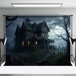 Aperturee Decaying Spooky Light Houses Cloudy Night Backdrop - Aperturee