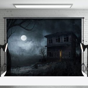 Aperturee Deserted Mountain House Night Halloween Backdrop - Aperturee