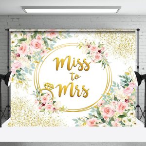 Aperturee Diamond Ring Surrounded Gold Flower Wedding Backdrop - Aperturee