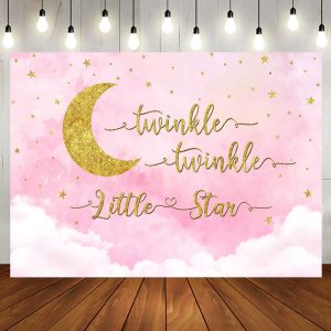 Aperturee Dreamy Pink Golden Moon Twinkle Baby Shower Backdrop