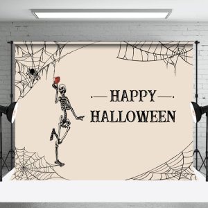 Aperturee Drinking Skeleton Spider Wab Happy Halloween Backdrop - Aperturee