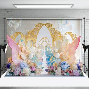 Aperturee Elegant Butterflies Floral Spring Photo Backdrop - Aperturee