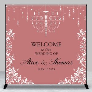 Aperturee Elegant Pink White Custom Name Backdrop For Wedding - Aperturee