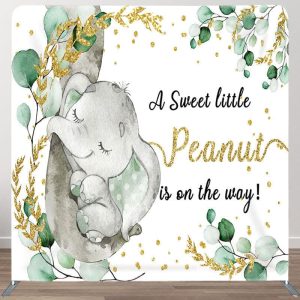 Aperturee Elephant And Leaves Fabric Backdrop Cover for Baby Shower - Aperturee