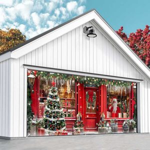Aperturee Festive Red Christmas Santa Store Garage Door Banner