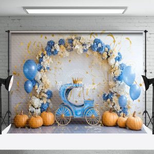 Aperturee Floral Arch Blue Carriage Cake Smash Photo Backdrop - Aperturee