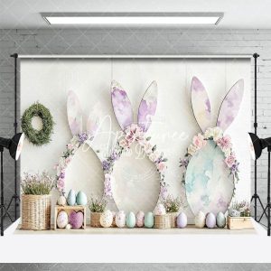 Aperturee Floral Bunny Ear Eggs Wreath Easter Photo Backdrop, 3X2FT(1MX0.6M), 14 USD, easter backdrops, ENHD3J10-M