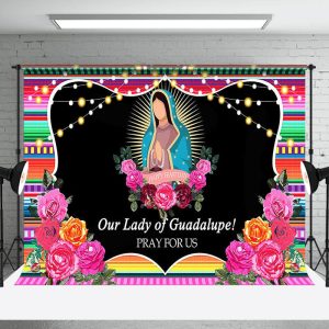 Aperturee Floral Lady Of Guadalupe Happy Feast Day Backdrop - Aperturee