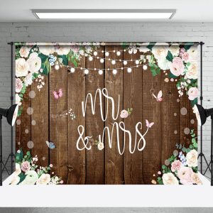 Aperturee Floral With Butterfly Sweet Woonden Wedding Backdrop - Aperturee
