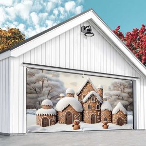 Aperturee Gingerbread Candy House Winter Garage Door Banner