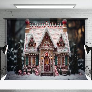 Aperturee Gingerbread House Candy Blurry Christmas Backdrop - Aperturee