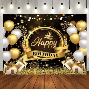 Aperturee Gold Glitter Balloons Crown Happy Birthday Backdrop - Aperturee