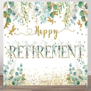 Aperturee Gold Glitter Leaves Fabric Backdrop Cover for Retirement - Aperturee