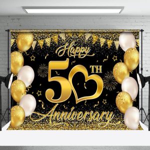 Aperturee Gold Heart Balloons 50Th Anniversary Party Backdrop