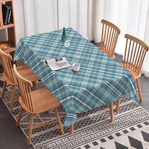 Aperturee Grey Blue Check Pattern Rectangle Tablecloth, 52x70 Inch, 30.82 USD, rectangle tablecloths, ZJY04605-A