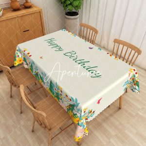 Aperturee Happy Birthday Spring Party Rectangular Tablecloth, 52 x 70 inch, 30.82 USD, rectangle tablecloths, ZWH01871-A