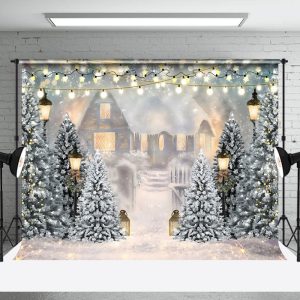 Aperturee Heavy Snow Mist Cabin Light Bokeh Christmas Backdrop
