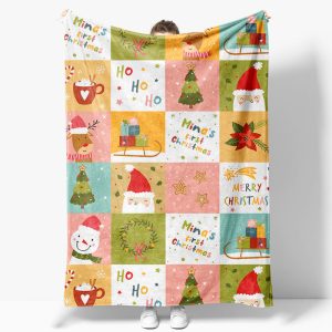 Aperturee Ho Ho Ho Deer Cartoon Pattern Christmas Name Blanket - Aperturee