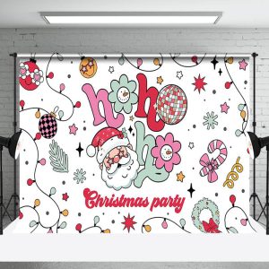 Aperturee Hohoho Disco Ball Santa Christmas Party Backdrop - Aperturee