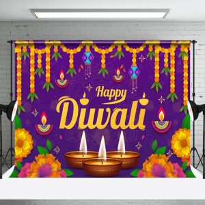 Aperturee India Wreath Fuchsia Flower Mandala Diwali Backdrop - Aperturee