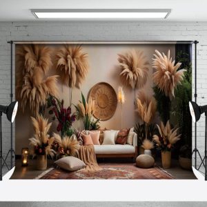Aperturee Indoor Living Room Boho Hay Floral Sofa Backdrop
