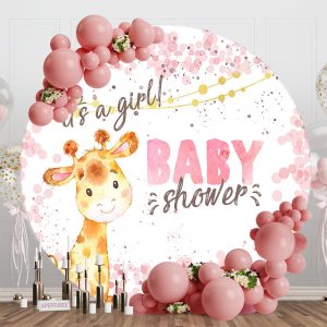 Aperturee Its A Girl Giraffe Pink Round Baby Shower Backdrop - Aperturee