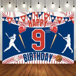 Aperturee Joyful Baseball Themed 9Th Birthday Festive Backdrop
