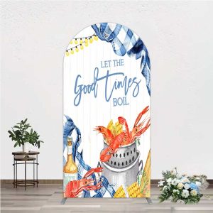 Aperturee Let the Good Times Boil Crawfish Party Arch Backdrop, Summer Seafood Boil with Corn, Blue Gingham Photo Prop, 1.6x4ft (50x120cm), 98.18 US