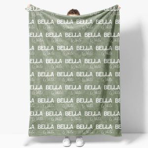 Aperturee Light Green Step And Repeat Custom Name Blanket - Aperturee