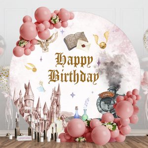Aperturee Magic World Castle Train Round Birthday Backdrop - Aperturee