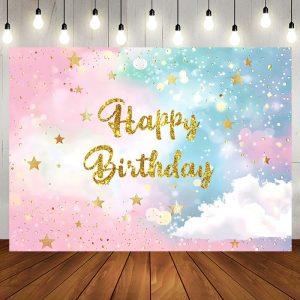 Aperturee Magical Gradient Sky Glitter Happy Birthday Backdrop