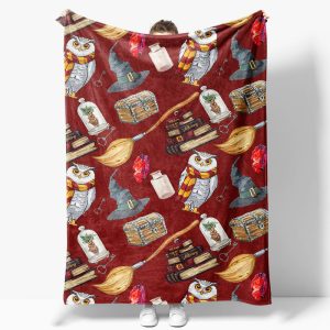 Aperturee Magical School Preppy Fantasy Dark Red Custom Blanket - Aperturee
