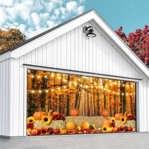 Aperturee Maple Forest Leaves Pumpkin Stack Garage Door Banner