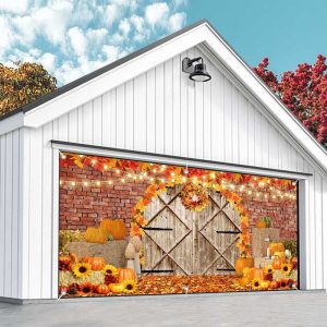 Aperturee Maple Leaves Brick Wall Door Fall Garage Door Banner