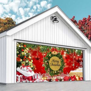 Aperturee Merry Christmas Wreath Tree Red Garage Door Banner