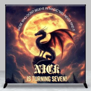 Aperturee Moon Night Dragon Custom Name 7th Birthday Backdrop - Aperturee