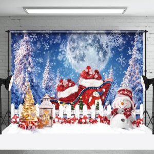 Aperturee Moon Night Pine Red Snowman Christmas Backdrop - Aperturee