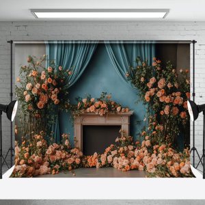 Aperturee Natural Floral Plant Blue Curtain Wedding Backdrop, 3X2FT(1MX0.6M), 14 USD, wedding backdrops, NYHD1J18-M