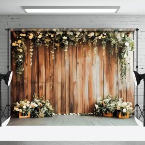 Aperturee Naturalistic Wooden Wall With Floral Serene Backdrop