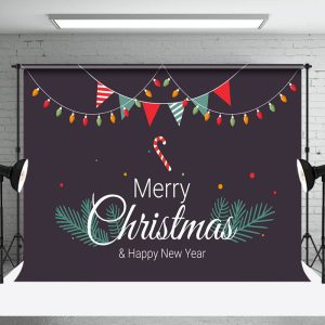 Aperturee Navy Blue Colorful Flags Merry Christmas Backdrop - Aperturee