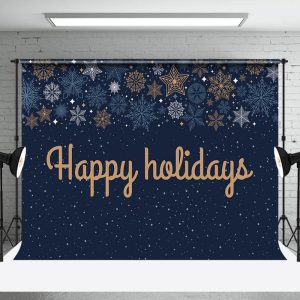 Aperturee Navy Blue Snowflake Gold Happy Holidays Backdrop - Aperturee