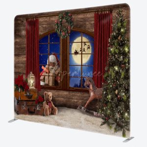 Aperturee Night Santa Wood Window Square Arch Fabric Backdrop - Aperturee