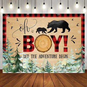 Aperturee Oh Boy Bears Adventure Begin Baby Shower Backdrop - Aperturee